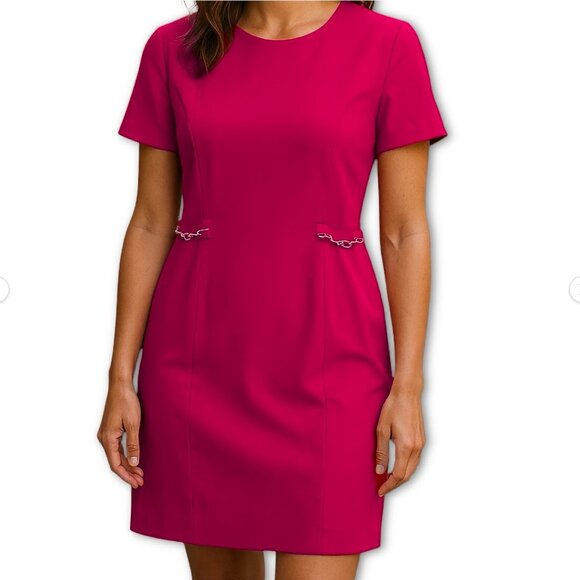 Talbots Sheath Dress Size 14 Chain Detail Pink Short Sleeve Knee Length - Picture 9 of 9